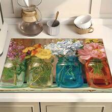 1pc Floral Pattern Absorbent Dish Drying Mat, Home Decor, Suitable For Espresso Machine, Sink, Faucet, Bathroom, Kitchen Accessories - Multicolor - View 2