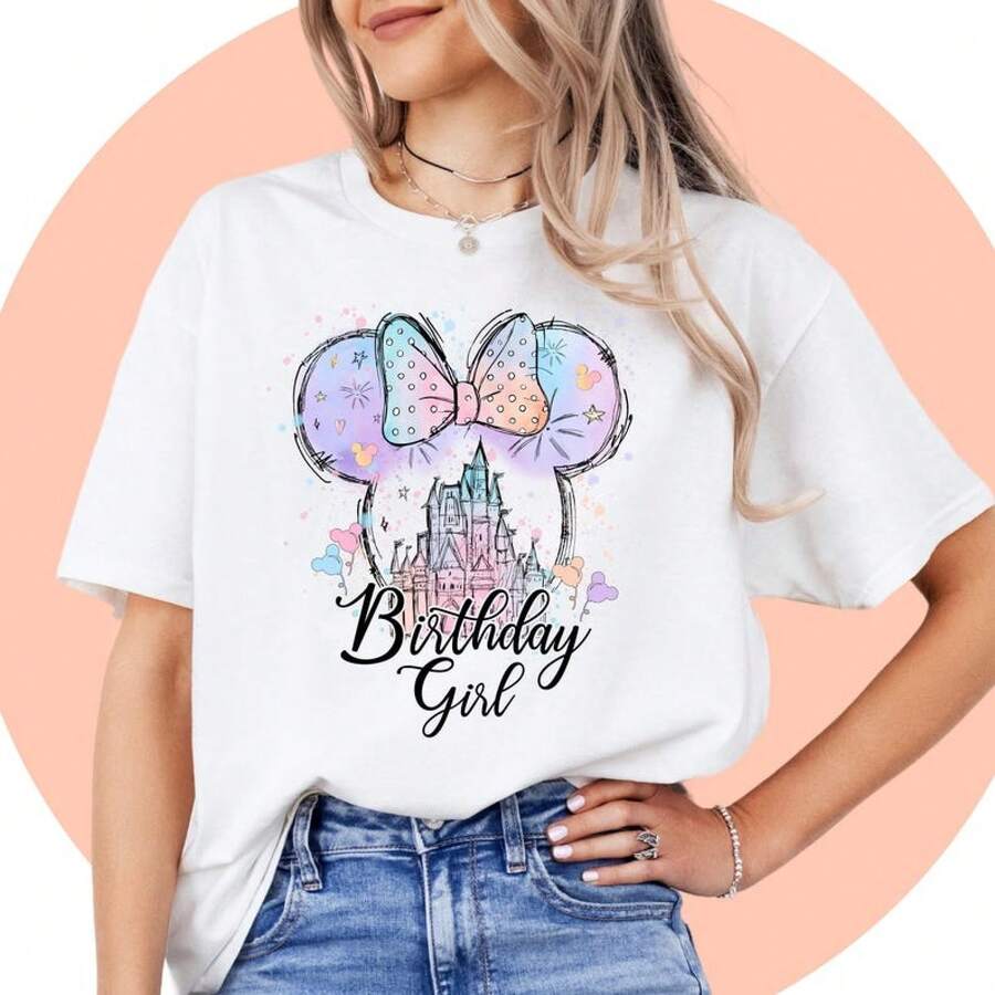 Disney Birthday T-Shirt, Cute Gift For Women, Disney Tee, Mickey Mouse Shirt, Family Vacation Tee -- Disneys Disneyland Paris The Magic Kingdom Disneyesque B6Holiday Gifts Valentine's Day Gifts Earth Day Gifts Oktoberfest Gifts Summer Bank Holiday Gifts - trắng - Xem 1