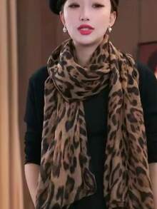 1pc Women's Bohemian Style Leopard Print Headscarf, Soft & Breathable Street Style Scarf, Suitable For Daily Wear - Brown - View 4