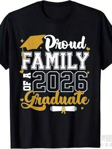 Rotondo.1pac.100%Cotton.Proud Family Of A 2026 Graduate Senior 2026 Class T-Shirt Same Style For Men And Women 2025 Summer Short-Sleeved Printed T-Shirt Pure 220G.Strada Casual - Black - View 1