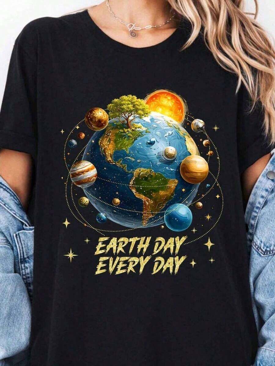 Camiseta del Día de la Tierra para Todos los Días, Camiseta Retro del Día de la Tierra, Camiseta del Planeta Cósmico Tierra, Camiseta Gráfica Ecológica, Camiseta para Salvar Nuestra Tierra, Camiseta Espacio Tierra, Camisetas 100% Algodón, Diseño Juvenil y Moderno, Camisetas Gráficas para Hombre, Camisetas Gráficas para Mujer - Negro - Ver 1