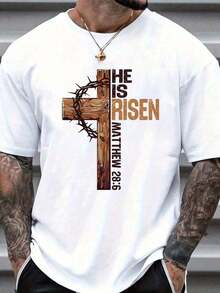camiseta para hombre 1PSCHe Camiseta Cristiana 'Él Ha Resucitado' con Cruz y Corona de Espinas, Mateo 28:6, Camiseta Religiosa de Pascua para Hombres y Mujeres, Ropa Inspirada en la Fe. hombres - Blanco - Ver 7