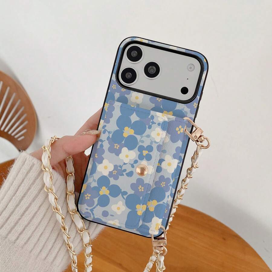 1 chiếc ví đựng thẻ đeo chéo bằng da PU in họa tiết hoa trang nhã, phù hợp với điện thoại Apple 17, 16, 16e, 15, 14 Plus, 13, 12, 11 Pro Max