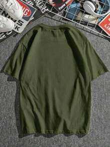 Casual hombre camiseta de manga corta hombre todos los días versátil jersey camiseta cuello redondo hombre top - Verde militar - Ver 3