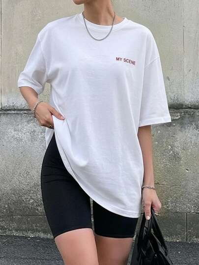 Women's Fashionable Printed Short Sleeve T-Shirt, Versatile Casual Sporty Outfit For Summer
