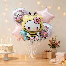 MINISO Hello Kitty Yellow Bee Cartoon Theme Foil Balloon Bouquet Set Cute Character Star Shape Balloon Decoration Kit Party Scene Setup Photo Backdrop Decor Indoor Celebration Atmosphere Arrangement Event Styling Balloon Display - View 2