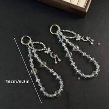 1件大號水晶珠手機掛繩－亮麗仙女風手腕掛繩手機吊飾，透明亮面奢華多功能手機配件，適用於大多數智慧型手機 - 彩色 - 查看 2