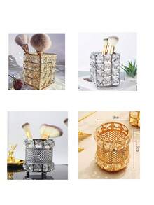 Silver Crystal Makeup Brush Holder, Diamond Decorated Makeup Brush Storage Pen Holder, Nordic Style Makeup Brush Storage Box, Nail Art Tool Rack, Desktop Decoration - Multiple Styles - View 7