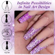 FOUR LILY 1 Bottle Purple Fluorescent Reflective Glitter Gel Nail Polish, 10ml Fluorescent Shiny Sequin Dark Laser Gel Nail Polish, Suitable For Summer Nails, Semi-Permanent Soak-Off UV Gel Nail Polish, Nail Art DIY For Home And Nail Salon - 紫色 - 查看 5