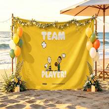 Miniso Peanuts "Team Player" Tapestry, Bright Yellow With Snoopy & Charlie Brown Print No-Hole Backdrop, Perfect For Parties, Camping, Home Decor, Scene Setup And Gathering Displays - 0 - View 2