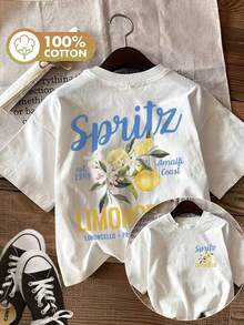 -Spring/Summer Women's T-Shirt, Fresh Style With Lemon And Flower Print, Double-Sided Printing, Casual Daily Short-Sleeved And Round Neck, Yang K, Women's Summer Outfit. - White - View 1