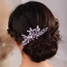 Yqq Kercisbeauty Purple And Silver Crystal Side Hair Comb For Bride, Women And Girls, For Graduation, Bohemian Style, Handmade Purple Hair Accessories - 紫色的 - 查看 8