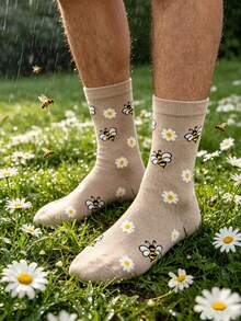 1 Pair Fresh Floral Print Mid-Calf Socks, Comfortable & Durable Casual Socks For All Seasons - Multicolor - View 4