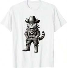1 Pack Men's T-Shirt Meow, Buddy, Funny Cat, Cowboy, Wild West Meme Men's T-Shirt - 灰色 - 查看 5