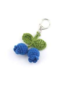 Accesorio de bolso/llavero hecho a mano con flor de campana de viento y arándano a ganchillo - Azul - Ver 3