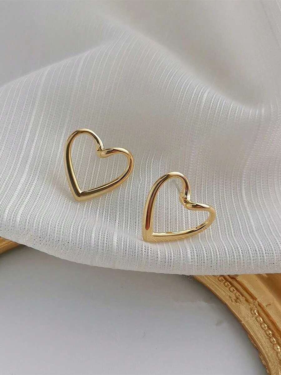 1 Pair Geometric Hollow Heart Shaped Earrings For Women - Yellow Gold - View 1