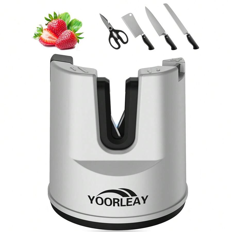 1pc Professional Kitchen Knife Sharpener, Suitable For Straight Edge And Serrated Knives, Scissors, Multi-Functional Suction Cup Fixed Knife Sharpening Tool, Small Manual Knife Sharpener, Silver