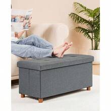 Living Room Footstool, Foldable Footstool With Tray, Coffee Table, With Storage Function - Grey - View 2