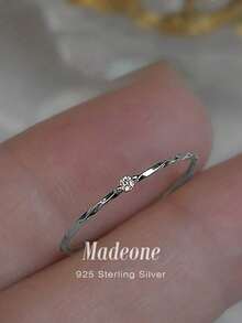 MADEONE 1枚S925纯银极简主义戒指，镶嵌锆石，精致优雅，适合作为礼物送给女孩或老师。 - 銀色 - 查看 2