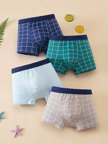 Young Boy 4pcs/Pack Plaid Print Boxer Briefs - Multicolor - View 1