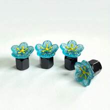 4個粉色亮片花朵與黃色花朵輪胎氣門帽－金屬材質，汽車裝飾，活潑風格，高品質工藝，車輛裝飾 - 彩色 - 查看 15