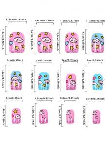 24pcs European Style Square Short Press-On Nails, Pink Blue Gradient Cloud Design Full Coverage Removable Manicure, Suitable For Parties, Proms And Daily Wear - Multicolor - View 3