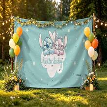 迪士尼星际宝贝梦幻星空婴儿派对美学挂毯，可爱浅蓝色墙饰，柔软布料背景，适用于卧室、派对和摄影 - 0 - 查看 4