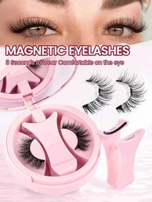 1 Set Magnetic Fake Eyelashes Kit With Mirror And Eyelash Applicator, No Glue Needed, Cat Eye Faux Mink Wispy Lashes With Tweezers - 彩色 - 查看 12