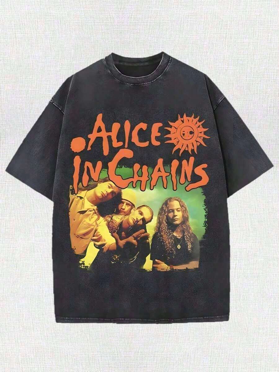 Camiseta de Algodón con Estampado Gráfico, Camiseta Lavada, Camiseta Retro de la Banda Alice In Chains para Hombre, Regalos de Camisetas Retro de Alice In Chains, Regalos para Ella, Camisetas de Música, Camisetas Estampadas. Y2K, Camiseta de Verano para Hombre, Tallas Grandes, de S a 3XL 3KFD - Negro - Ver 1