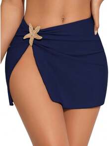 Women's Swimsuit Cover Up Skirts High Slit Swim Beach Sarong Bathing Suit Wrap Skirt With Sartfish - 藏蓝色 - 查看 11