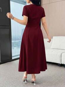 Vestido de verano de unicolor con decoración de moño y cintura ceñida para mujer - Rosa Pálido - Ver 8