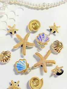 20件米色鞋飾（海星、花朵、貝殼、蝴蝶結）適用於打孔拖鞋DIY裝飾配件，完美搭配單品，生日、節日、派對禮物首選 - 金色 - 查看 7