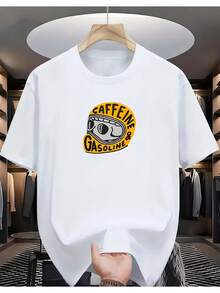 1 Item Of Men's Clothing. This Casual "Caffeine And Gasoline" Themed T-Shirt Is Perfect For Everyone. It's Soft, Gentle On The Skin, And Machine Washable. - 白色 - 查看 1