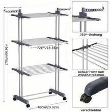 DecoDeco Tendedero Vertical Plegable con Ruedas, 4 Niveles en Blanco y Gris, Diseño Ultrapráctico para Mover y Guardar Sin Esfuerzo. - Ver 9