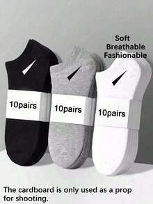 60pcs/30pcs/20pcs/2pcs Unisex Black, White, Gray Solid Color Ankle Socks, Invisible Socks, Minimalist Comfortable Breathable Versatile, Suitable For Spring/Summer Casual Wear, Home - Multicolor - View 1