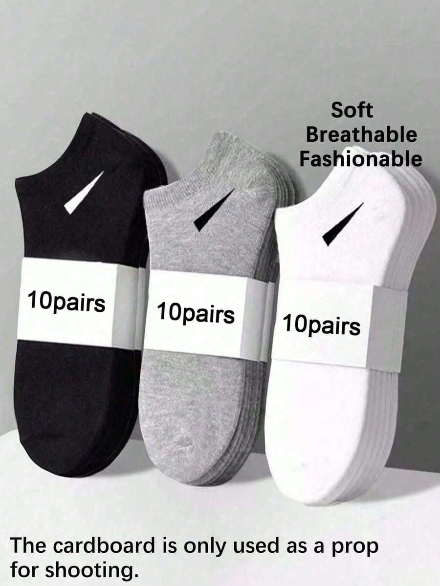 60pcs/30pcs/20pcs/2pcs Unisex Black, White, Gray Solid Color Ankle Socks, Invisible Socks, Minimalist Comfortable Breathable Versatile, Suitable For Spring/Summer Casual Wear, Home - Multicolor - View 1