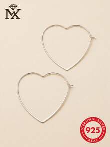 SYMFNY 1 Đôi bông tai hình trái tim bằng bạc sterling 925, kiểu dáng tối giản với bề mặt nhẵn mịn, thích hợp đeo hàng ngày hoặc làm quà tặng ngày Valentine cho nữ. - Bạc - Xem 2