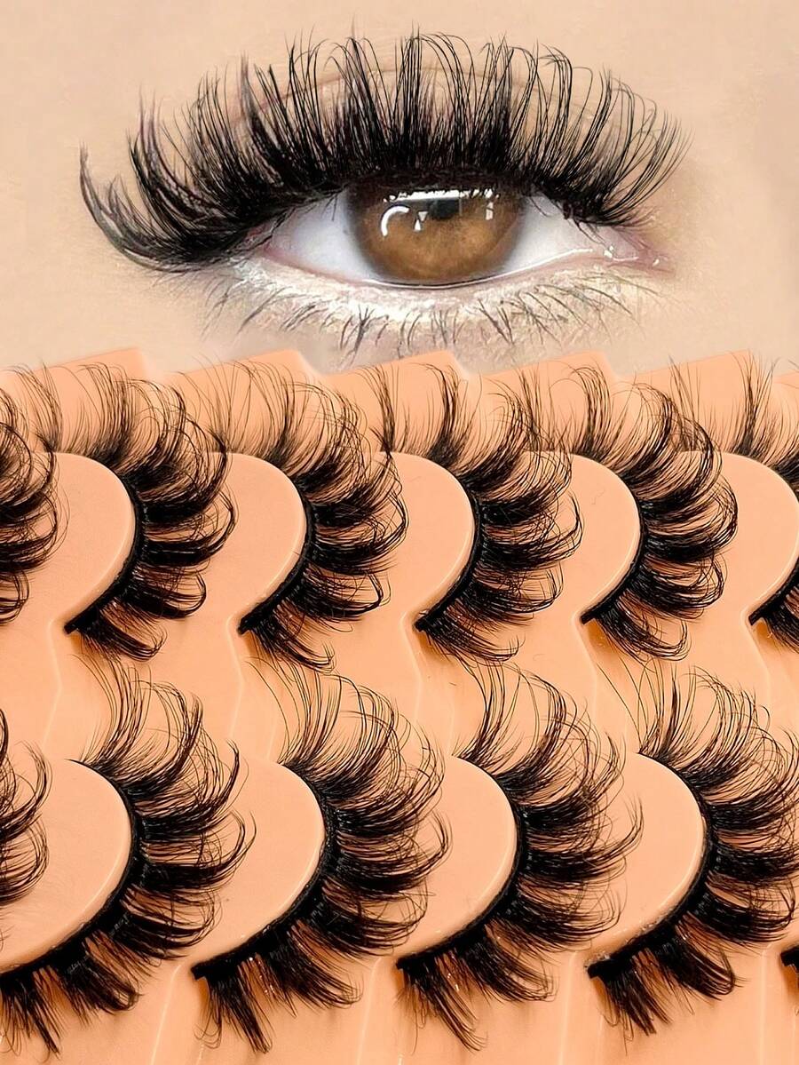 Asiteo 7 Pairs D-Curl Voluminous Faux Mink Eyelashes, Luxurious 3D Dimensional Effect, Create Dramatic Makeup Look, Reusable, Multi-Layered Design, Easy To Apply - Fluffy Lashes - View 1