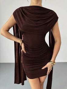MEXVestido elegante y casual con cinta fluida y delgada, vestido de festival/vestidos elegantes para fiesta/atuendos de Acción de Gracias para mujeres/vestido de Año Nuevo/vestidos de invierno para mujeres/ropa de otoño/vestido de Año Nuevo/vestido de fiesta/falda negra/vestido negroMEX LUHP - Marrón - Ver 8