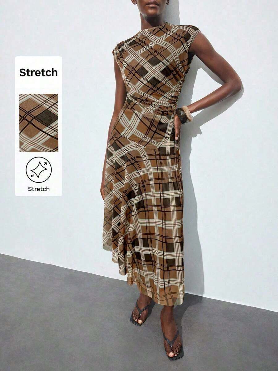 MEXVestido midi con volantes de escote en V sin mangas con estampado bohemio MAIJAMEX LIOG - Marrón 2 - Ver 1