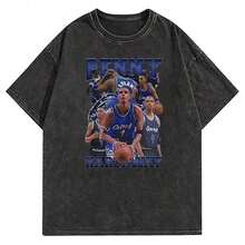 Men's Plus Size Loose Fit Clothing. Pure Cotton T-Shirt, Sizes L-5XL. Black Short-Sleeved T-Shirt With Penny Hardaway Basketball Design. - 黑色 22 - 查看 6