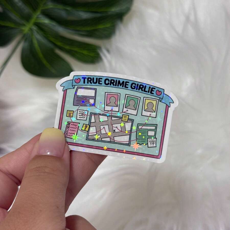 可愛馬卡龍色系真實犯罪女孩偵探板乙烯貼紙,亮面貼紙適用於筆電、水瓶、保溫杯,趣味神祕配件,自黏式,單次使用,理想的好友禮物與學校用品 - 星膜 - 查看 1