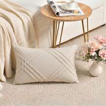 1/2 piezas Fundas de almohada beige con recortes y volantes (Inserto no incluido) - Estilo cottage bohemio fresco y lindo, ligero y transpirable, decoración del hogar lavable a máquina, Bohocottage, Diseño con recortes, Volantes, Bolster largo - Beige claro - Ver 20