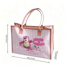 Miniso Toy Story Lotso Tote Bag - "Welcome To Sunnyside" Print Canvas Shoulder Bag, Large Capacity Handbag For Work, School, Travel & Shopping - Pink - View 5