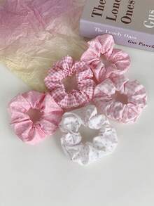 5pcs/Set Cute Pink Hair Scrunchies, Sweet Ponytail Holders, Minimalist Elegant Hair Ties For Girl - Pink - View 7