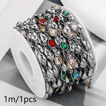 1 Meter 304 Stainless Steel 18K Gold‑Plated Chain With Heart, Star, Oval, Rectangle And Other Shaped Colorful Rhinestones, DIY Accessories For Handmade Necklaces And Bracelets - Chain - View 13
