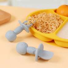 KUNT 1 Set Kids' Silicone Multifunctional Feeding Spoon & Fork, Bear Pattern, Suitable For Infants, Daily Training Use - Multicolor - View 8