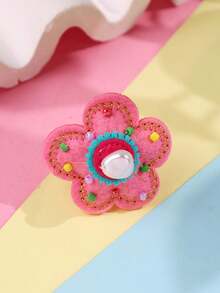Colorful Embroidered Flower Beaded Button Dopamine Flower Resin Ring, Harajuku Creative Y2K Decorative Ring, Cosplay Ring - Multicolor - View 13