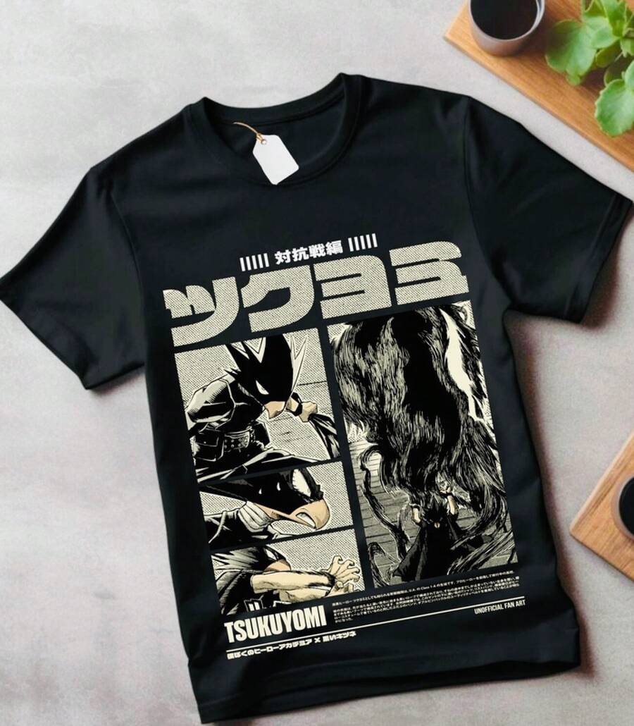 Maglietta con Fumikage Tokoyami, motivo a strisce manga, regalo per fan di anime, disponibile in tutte le taglie - nero - Visualizzare 1