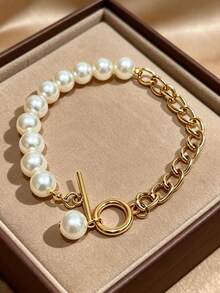 1 chiếc vòng tay bằng thép không gỉ đính hạt, khóa cài kiểu OT, thích hợp cho nữ đeo hàng ngày, dự tiệc, phụ kiện trang sức chống nước, quà tặng ngày Valentine (không kèm hộp quà). - Nhiều màu - Xem 3